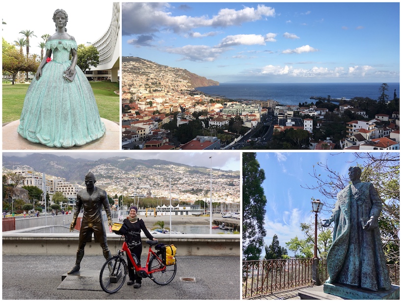 Collage: Sissi Statue, Ausblick aufs Meer, Cristiano Ronaldo Statue, Karl I. 